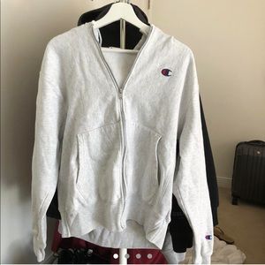 Champion reverse weave light grey zip up
hoodie